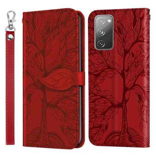 For Samsung Galaxy S20 FE Life of Tree Embossing Pattern Horizontal Flip Leather Case with Holder & Card Slot & Wallet & Photo Frame & Lanyard(Red)