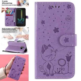 For Samsung Galaxy J2 Pro(2018) Cat Bee Embossing Pattern Shockproof Horizontal Flip Leather Case with Holder & Card Slots & Wallet(Purple)