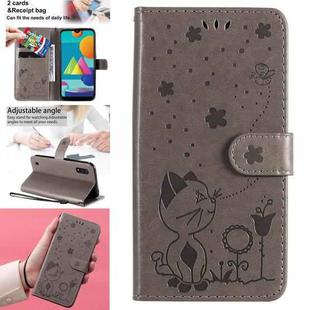 For Samsung Galaxy M01 Cat Bee Embossing Pattern Shockproof Horizontal Flip Leather Case with Holder & Card Slots & Wallet(Grey)