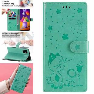 For Samsung Galaxy M31s Cat Bee Embossing Pattern Shockproof Horizontal Flip Leather Case with Holder & Card Slots & Wallet(Green)