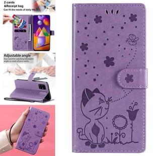 For Samsung Galaxy M31s Cat Bee Embossing Pattern Shockproof Horizontal Flip Leather Case with Holder & Card Slots & Wallet(Purple)