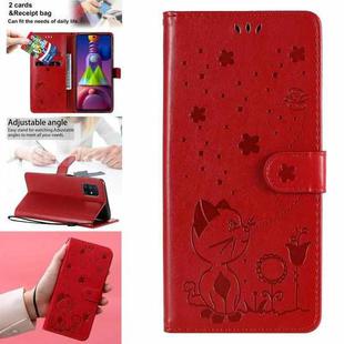 For Samsung Galaxy M51 Cat Bee Embossing Pattern Shockproof Horizontal Flip Leather Case with Holder & Card Slots & Wallet(Red)