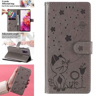 For Samsung Galaxy S20 FE Cat Bee Embossing Pattern Shockproof Horizontal Flip Leather Case with Holder & Card Slots & Wallet(Grey)