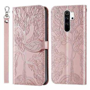 For Xiaomi Redmi 9 Life of Tree Embossing Pattern Horizontal Flip Leather Case with Holder & Card Slot & Wallet & Photo Frame & Lanyard(Rose Gold)