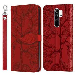 For Xiaomi Redmi 9 Life of Tree Embossing Pattern Horizontal Flip Leather Case with Holder & Card Slot & Wallet & Photo Frame & Lanyard(Red)