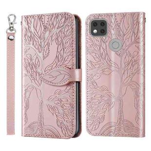 For Xiaomi Redmi 9C Life of Tree Embossing Pattern Horizontal Flip Leather Case with Holder & Card Slot & Wallet & Photo Frame & Lanyard(Rose Gold)