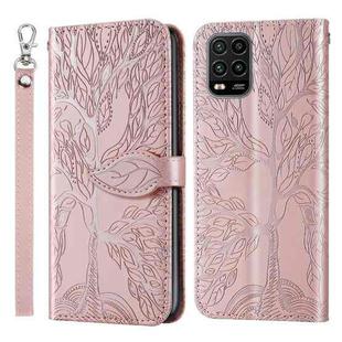 For Xiaomi Mi 10 Lite 5G Life of Tree Embossing Pattern Horizontal Flip Leather Case with Holder & Card Slot & Wallet & Photo Frame & Lanyard(Rose Gold)