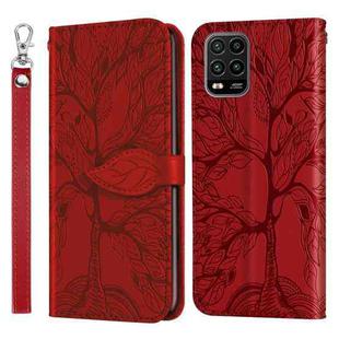 For Xiaomi Mi 10 Lite 5G Life of Tree Embossing Pattern Horizontal Flip Leather Case with Holder & Card Slot & Wallet & Photo Frame & Lanyard(Red)