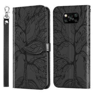 For Xiaomi Poco X3 Life of Tree Embossing Pattern Horizontal Flip Leather Case with Holder & Card Slot & Wallet & Photo Frame & Lanyard(Black)
