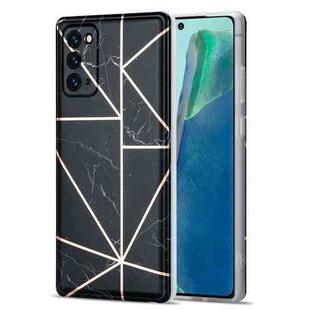For Samsung Galaxy Note20 Electroplating Stitching Marbled IMD Stripe Straight Edge Rubik Cube Phone Protective Case(Black)
