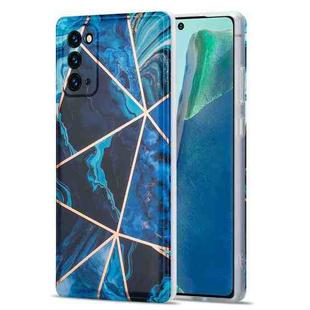 For Samsung Galaxy Note20 Electroplating Stitching Marbled IMD Stripe Straight Edge Rubik Cube Phone Protective Case(Blue)