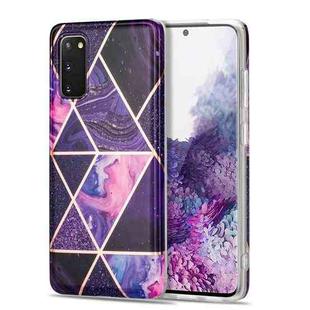 For Samsung Galaxy S20 Electroplating Stitching Marbled IMD Stripe Straight Edge Rubik Cube Phone Protective Case(Dark Purple)