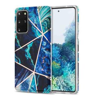 For Samsung Galaxy S20+ Electroplating Stitching Marbled IMD Stripe Straight Edge Rubik Cube Phone Protective Case(Blue)