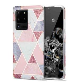 For Samsung Galaxy S20 Ultra Electroplating Stitching Marbled IMD Stripe Straight Edge Rubik Cube Phone Protective Case(Light Pink)