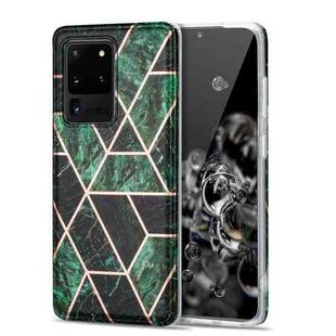 For Samsung Galaxy S20 Ultra Electroplating Stitching Marbled IMD Stripe Straight Edge Rubik Cube Phone Protective Case(Emerald Green)