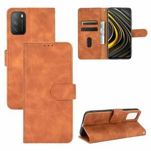 For Xiaomi Poco M3 Solid Color Skin Feel Magnetic Buckle Horizontal Flip Calf Texture PU Leather Case with Holder & Card Slots & Wallet(Brown)