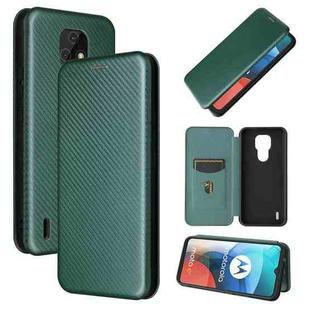 For Motorola Moto E7 Carbon Fiber Texture Horizontal Flip TPU + PC + PU Leather Case with Card Slot(Green)