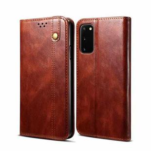 For Samsung Galaxy S20 Simple Wax Crazy Horse Texture Horizontal Flip Leather Case with Card Slots & Wallet(Brown)