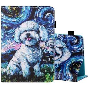 For 7 inch Tablet PC Universal Sewing Thread Horizontal Painted Flat Leather Case with Pen Cover & Anti Skid Strip & Card Slot & Holder(Oil Painting Dog)