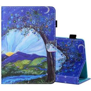 For 10 inch Tablet PC Universal Sewing Thread Horizontal Painted Flat Leather Case with Pen Cover & Anti Skid Strip & Card Slot & Holder(Sunrise With Tree)