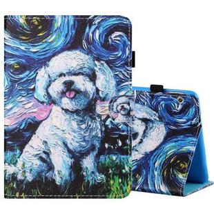 For Huawei MediaPad T5 10 inch Sewing Thread Horizontal Painted Flat Leather Case with Pen Cover & Anti Skid Strip & Card Slot & Holder(Oil Painting Dog)