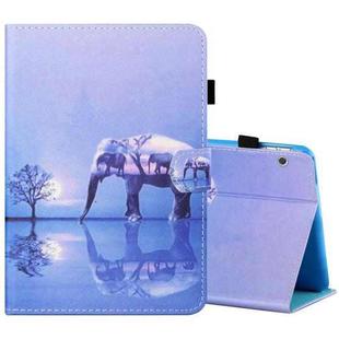 For Huawei MediaPad T5 10 inch Sewing Thread Horizontal Painted Flat Leather Case with Pen Cover & Anti Skid Strip & Card Slot & Holder(Tree And Elephant)