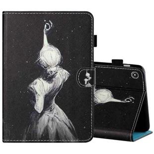 For Amazon Kindle Fire 7 2019 / 2017 / 2015 Sewing Thread Horizontal Painted Flat Leather Case with Pen Cover & Anti Skid Strip & Card Slot & Holder(Star Girl)