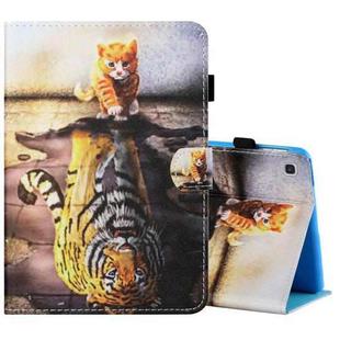 For Samsung Galaxy Tab A 10.1 (2019) T510 / T515 Sewing Thread Horizontal Painted Flat Leather Case with Pen Cover & Anti Skid Strip & Card Slot & Holder(Cat And Tiger)