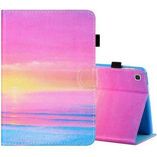 For Samsung Galaxy Tab A 10.1 (2019) T510 / T515 Sewing Thread Horizontal Painted Flat Leather Case with Pen Cover & Anti Skid Strip & Card Slot & Holder(Sunrise)