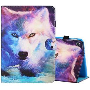 For Samsung Galaxy Tab A 10.1 (2019) T510 / T515 Sewing Thread Horizontal Painted Flat Leather Case with Pen Cover & Anti Skid Strip & Card Slot & Holder(Wolf)