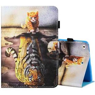 Sewing Thread Horizontal Painted Flat Leather Case with Pen Cover & Anti Skid Strip & Card Slot & Holder & Sleep / Wake-up Function For iPad Mini 5 / 4 / 3 / 2 / 1(Cat And Tiger)