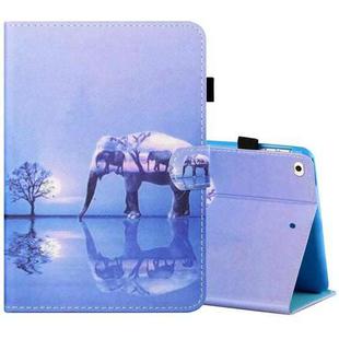 Sewing Thread Horizontal Painted Flat Leather Case with Pen Cover & Anti Skid Strip & Card Slot & Holder & Sleep / Wake-up Function For iPad Mini 5 / 4 / 3 / 2 / 1(Tree And Elephant)