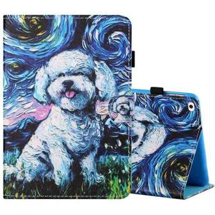 Sewing Thread Horizontal Painted Flat Leather Case with Pen Cover & Anti Skid Strip & Card Slot & Holder & Sleep / Wake-up Function For  iPad 9.7 (2018) / (2017)(Oil Painting Dog)