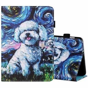 For Amazon Kindle Fire HD8 2020 Sewing Thread Horizontal Painted Flat Leather Case with Pen Cover & Anti Skid Strip & Card Slot & Holder & Sleep / Wake-up Function(Oil Painting Dog)