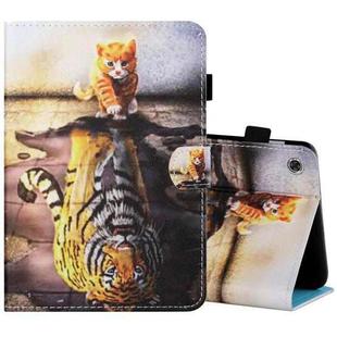 For Lenovo Tab FHD M10 Plus X606F Sewing Thread Horizontal Painted Flat Leather Case with Pen Cover & Anti Skid Strip & Card Slot & Holder & Sleep / Wake-up Function(Cat And Tiger)