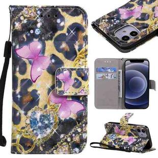 For iPhone 12 mini 3D Painting Horizontal Flip Leather Case with Holder & Card Slot & Lanyard (Pink Butterflies)