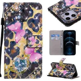 For iPhone 12 Pro Max 3D Painting Horizontal Flip Leather Case with Holder & Card Slot & Lanyard(Pink Butterflies)