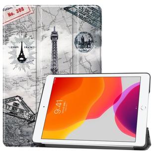 For iPad 10.2 2021 / 2020 / 2019 Colored Drawing Horizontal Flip Leather Case with Three-folding Holder & Sleep / Wake-up Function(Eiffel Tower)
