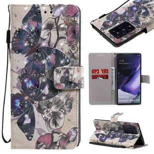 For Samsung Galaxy Note 20 Ultra 3D Painting Horizontal Flip Leather Case with Holder & Card Slot & Lanyard(Black Butterflies)