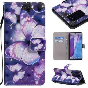For Samsung Galaxy Note 20 3D Painting Horizontal Flip Leather Case with Holder & Card Slot & Lanyard(Purple Butterflies)