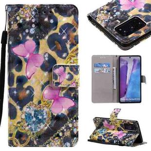 For Samsung Galaxy Note 20 3D Painting Horizontal Flip Leather Case with Holder & Card Slot & Lanyard(Pink Butterflies)