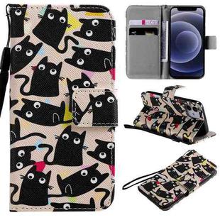 For iPhone 12 mini Painting Horizontal Flip Leather Case with Holder & Card Slot & Lanyard (Cat)