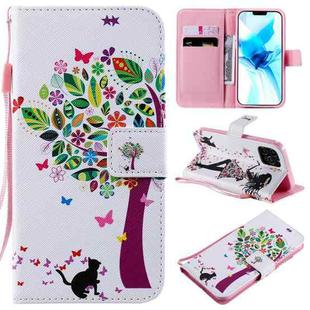 For iPhone 12 / 12 Pro Painting Horizontal Flip Leather Case with Holder & Card Slot & Lanyard(Cat and Tree)