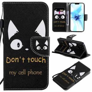 For iPhone 12 / 12 Pro Painting Horizontal Flip Leather Case with Holder & Card Slot & Lanyard(Cat Ears)