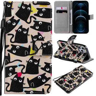 For iPhone 12 Pro Max Painting Horizontal Flip Leather Case with Holder & Card Slot & Lanyard(Cat)