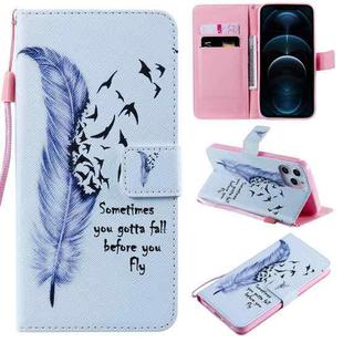 For iPhone 12 Pro Max Painting Horizontal Flip Leather Case with Holder & Card Slot & Lanyard(Feather)