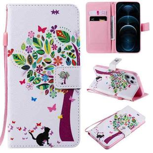 For iPhone 12 Pro Max Painting Horizontal Flip Leather Case with Holder & Card Slot & Lanyard(Cat and Tree)