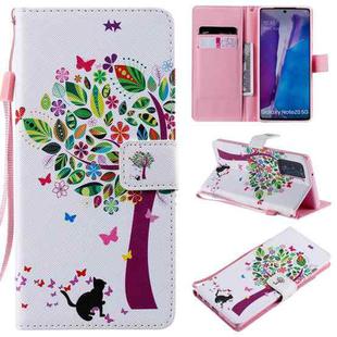 For Samsung Galaxy Note 20 Painting Horizontal Flip Leather Case with Holder & Card Slot & Lanyard(Cat and Tree)