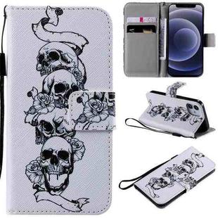 For iPhone 12 mini Painting Horizontal Flip Leather Case with Holder & Card Slot & Lanyard (Skull Bone)