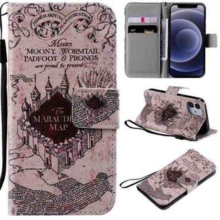 For iPhone 12 mini Painting Horizontal Flip Leather Case with Holder & Card Slot & Lanyard (Castle)